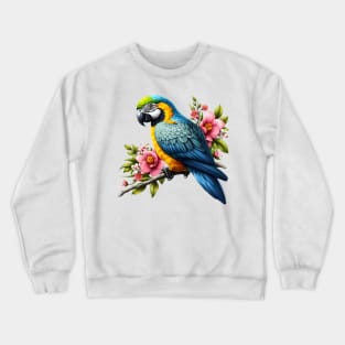 A parrot decorated with beautiful colorful flowers. Crewneck Sweatshirt